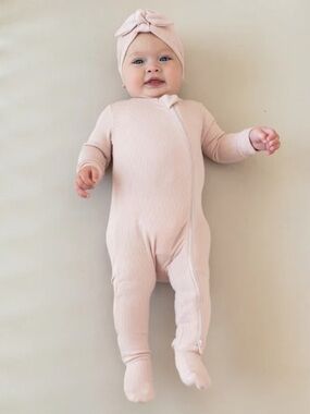 🤍 0~3 Mth 2-Way Zipper Footie - Pale Blush by Angel Dear NWT